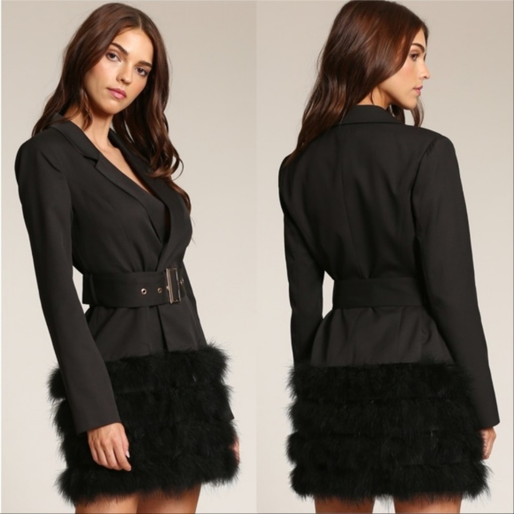 Feather Trimmed Blazer Dress - Picture 2 of 5